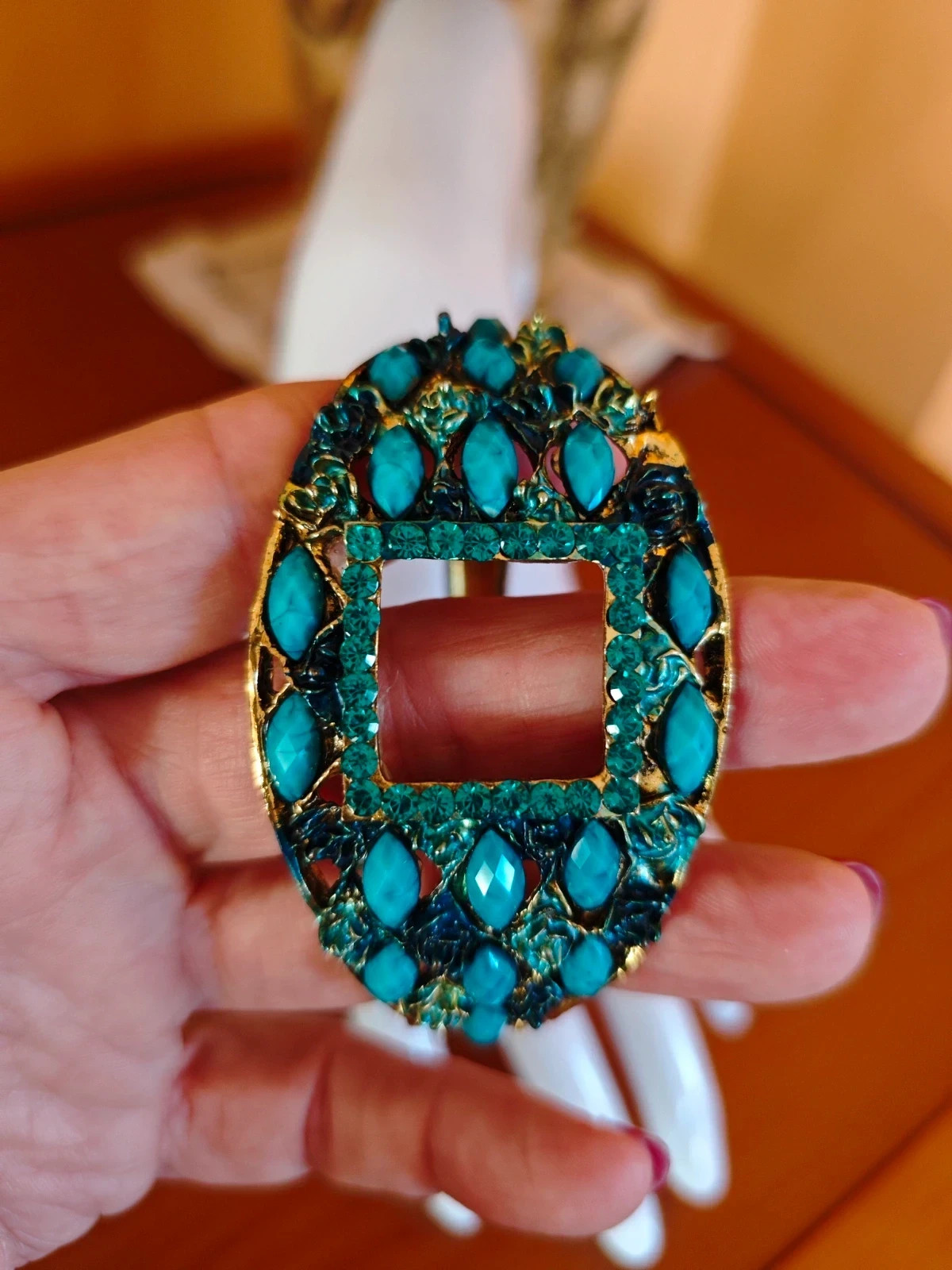 🌺Pulsera vintage dorado envejecido con abalorios azul turquesa. Cierre de clip 4