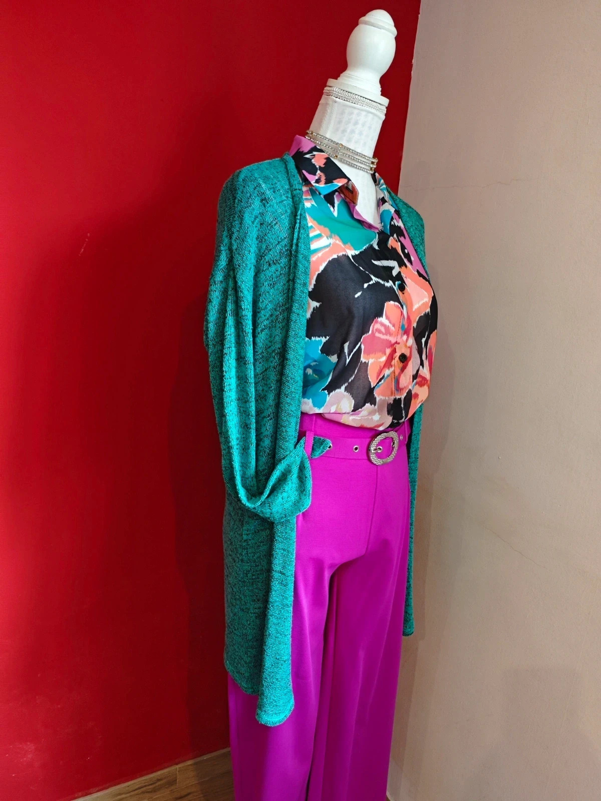 🌺 Bonita chaqueta de punto fino verde jaspeado con negro – H&M Divided – taille 4XL / 48 / 20 3