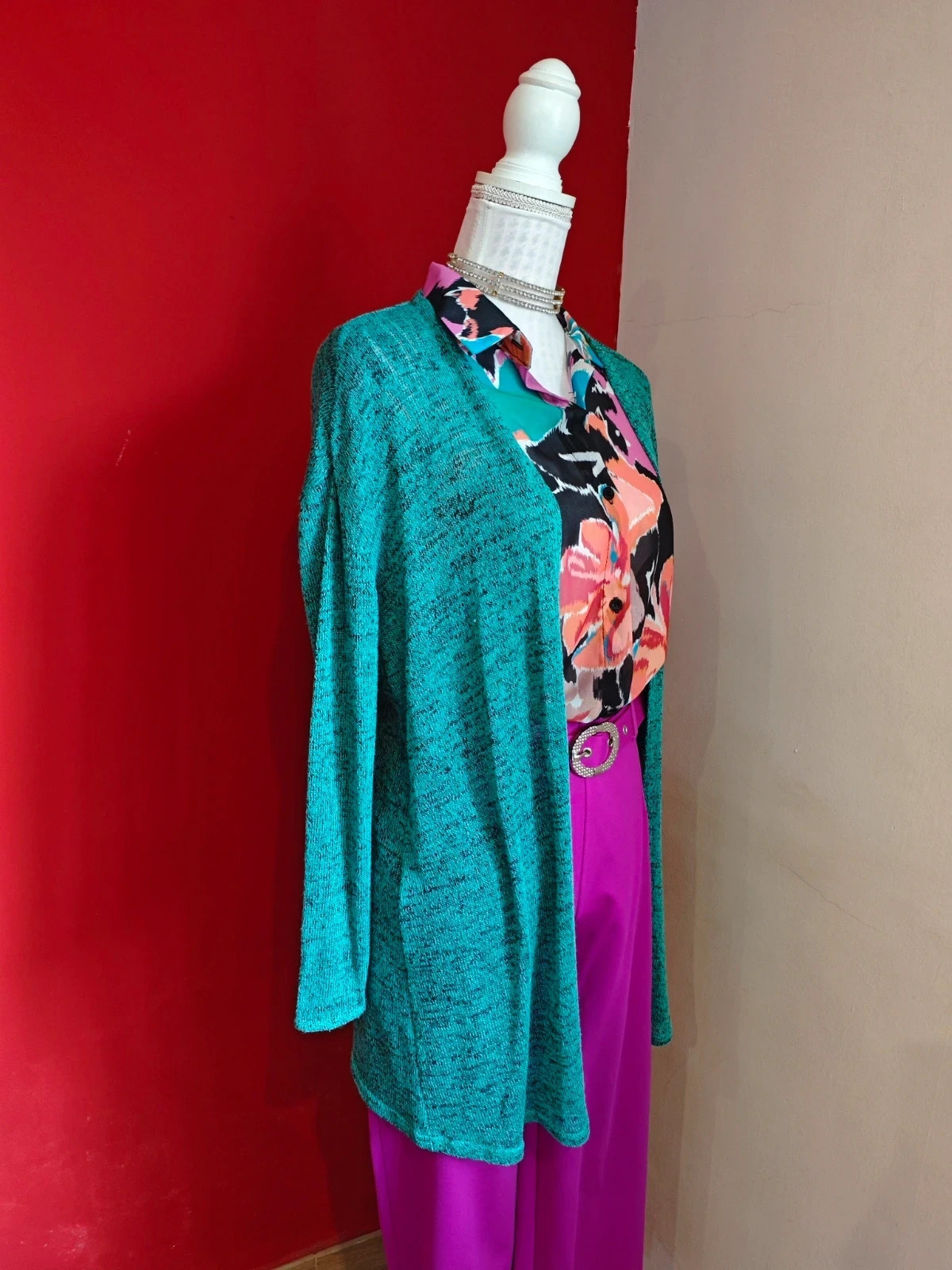 🌺 Bonita chaqueta de punto fino verde jaspeado con negro – H&M Divided – taille 4XL / 48 / 20 4