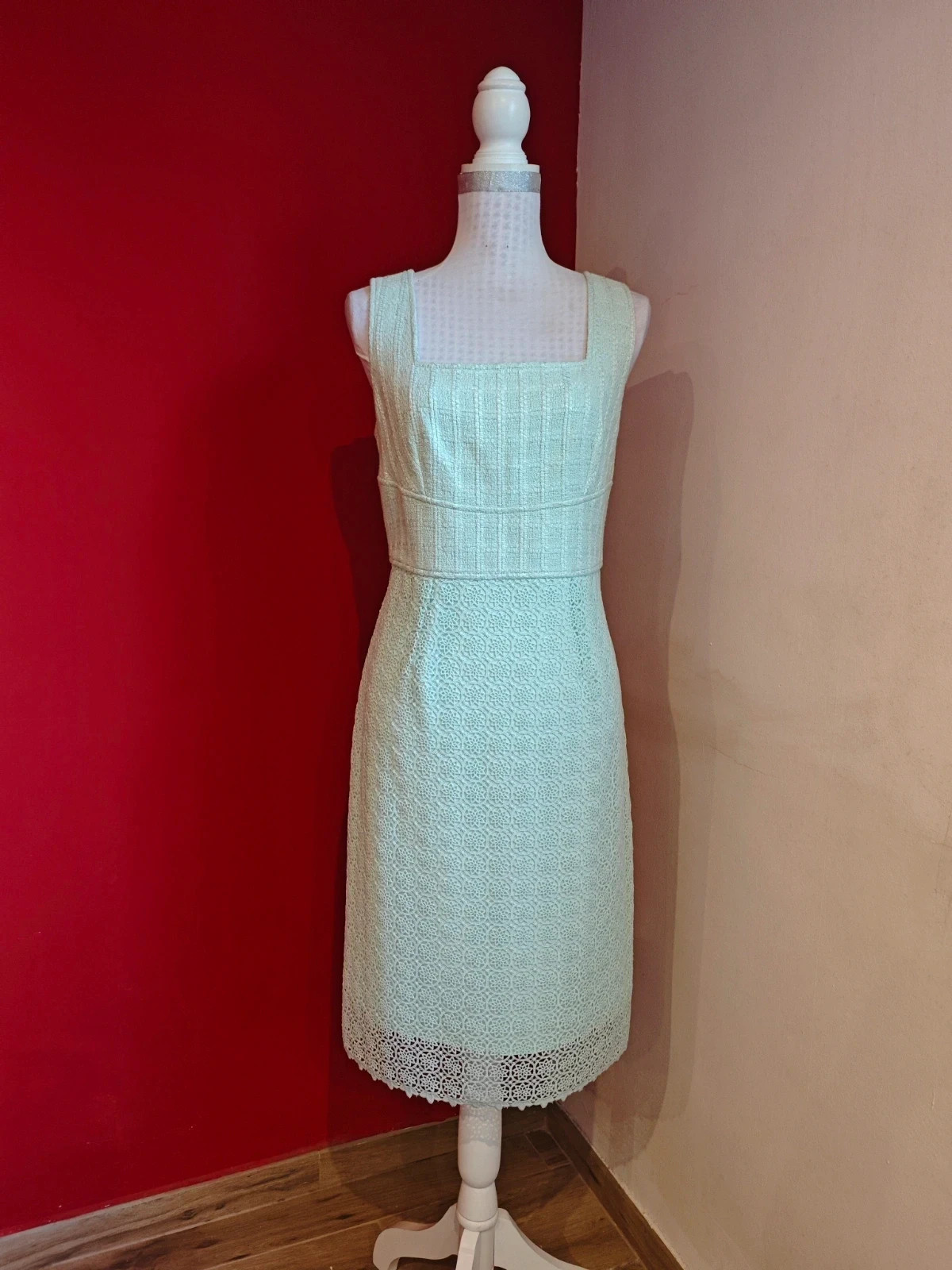 🌺 Elegante vestido de tweed y guipur verde clarito, de Felipe Varela – Felipe Varela – taille XL / 42 / 14 2
