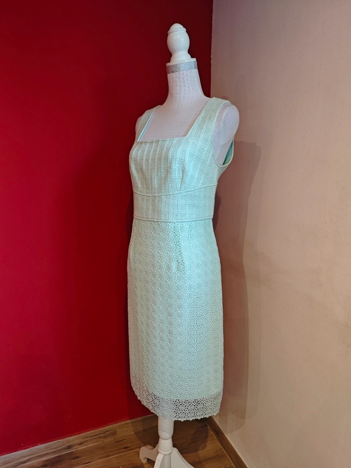 🌺 Elegante vestido de tweed y guipur verde clarito, de Felipe Varela – Felipe Varela – taille XL / 42 / 14 3