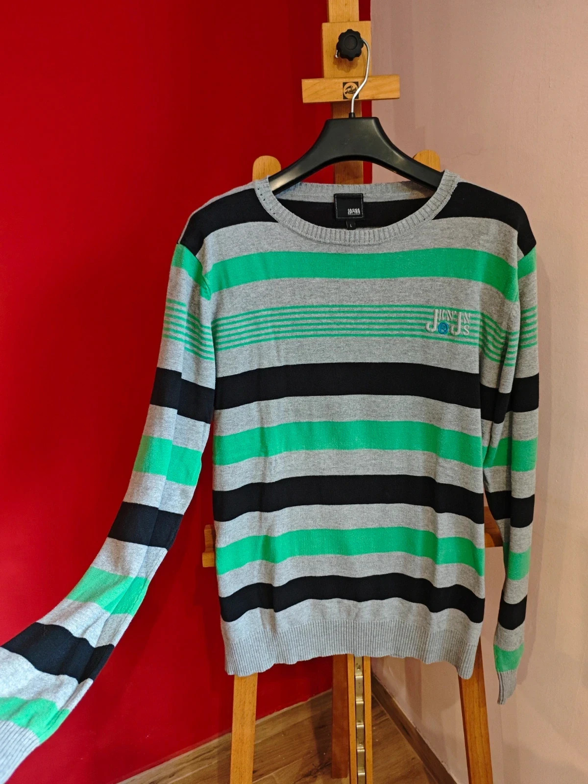 🌺 Jersey de algodón gris con rayas negras y verde, de Jack&Jones – Jack & Jones – taille L 2