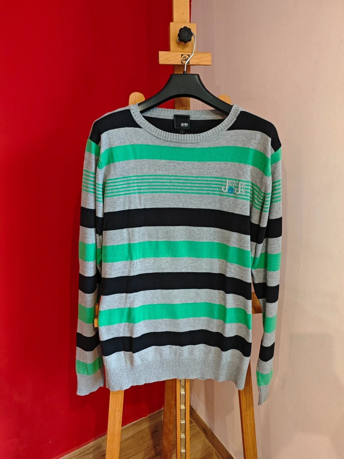 🌺 Jersey de algodón gris con rayas negras y verde, de Jack&Jones