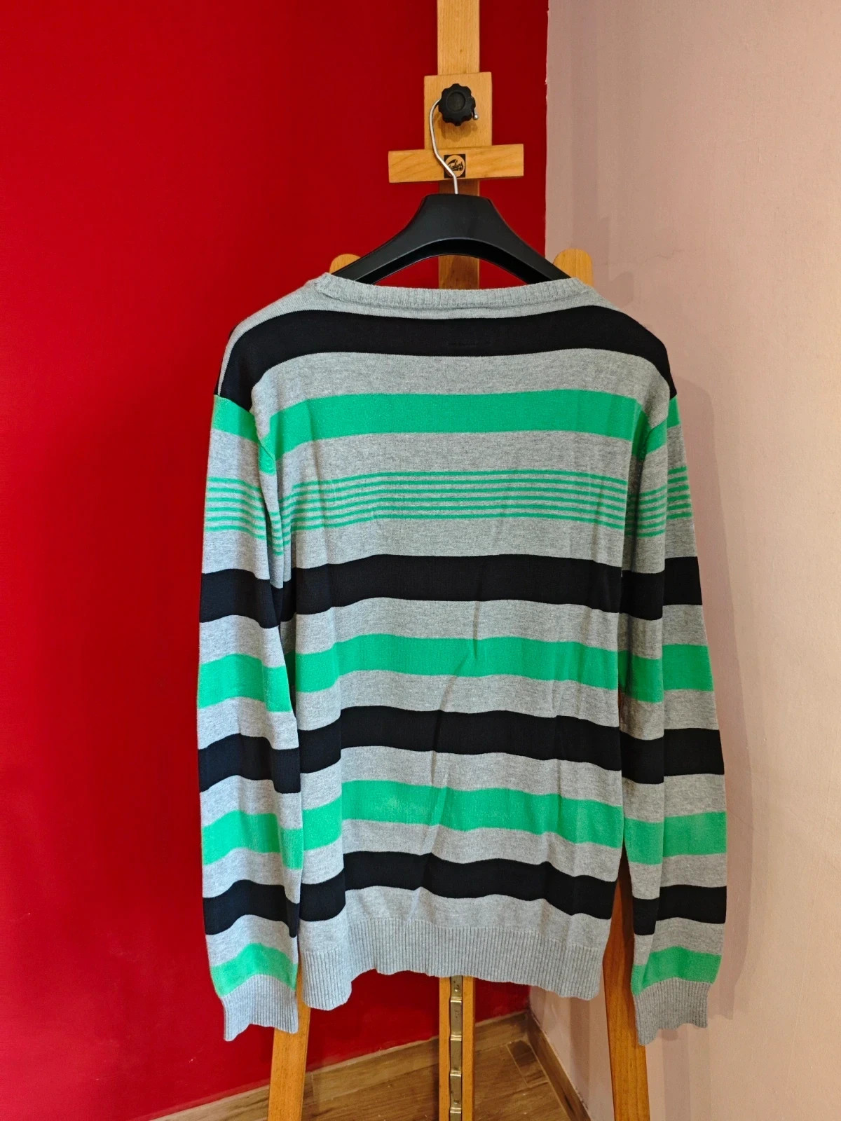 🌺 Jersey de algodón gris con rayas negras y verde, de Jack&Jones – Jack & Jones – taille L 4