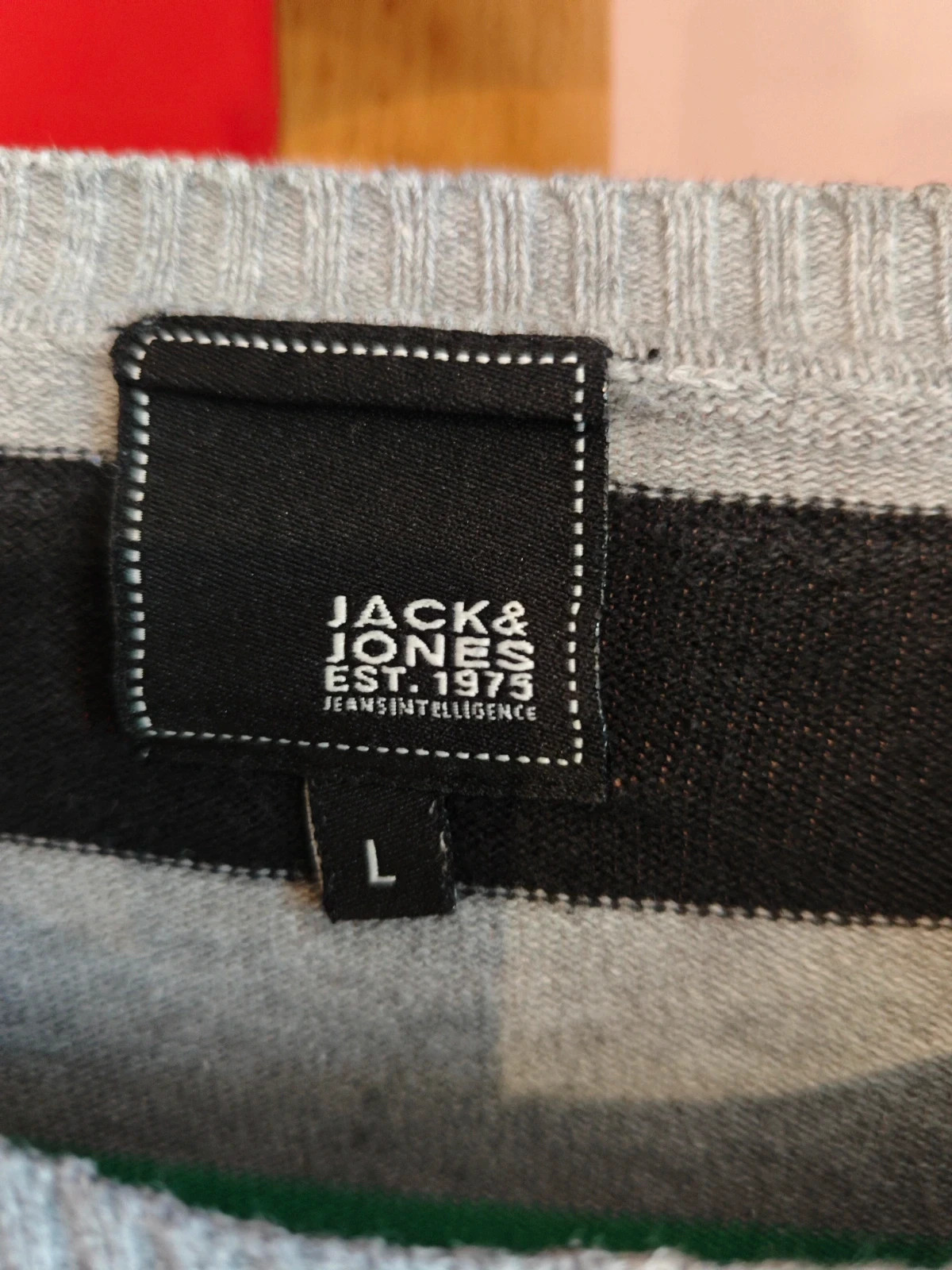 🌺 Jersey de algodón gris con rayas negras y verde, de Jack&Jones – Jack & Jones – taille L 5