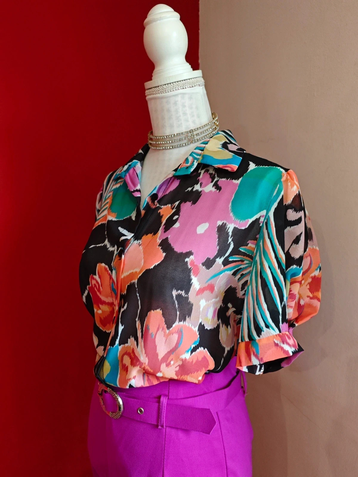 🌺Camisa de gasa estampado floral multicolor – New Collection – taille XL / 42 / 14 3