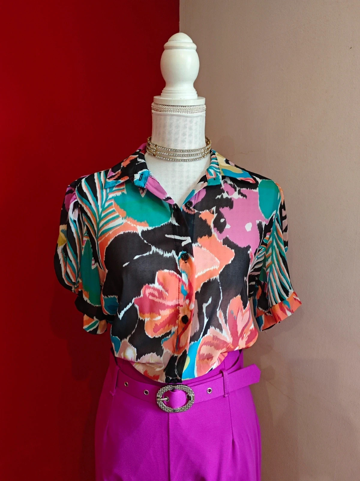 🌺Camisa de gasa estampado floral multicolor – New Collection – taille XL / 42 / 14 2