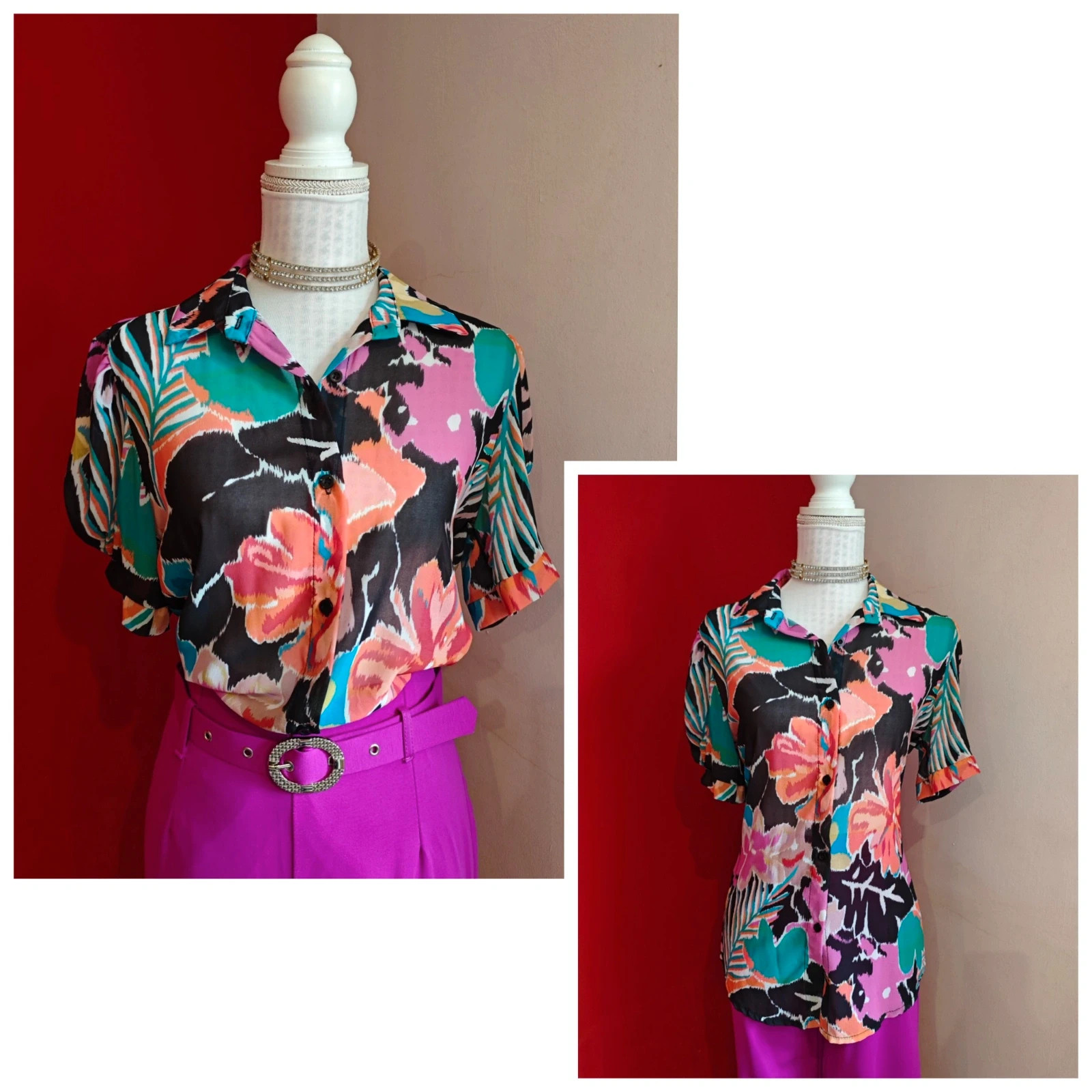 🌺Camisa de gasa estampado floral multicolor