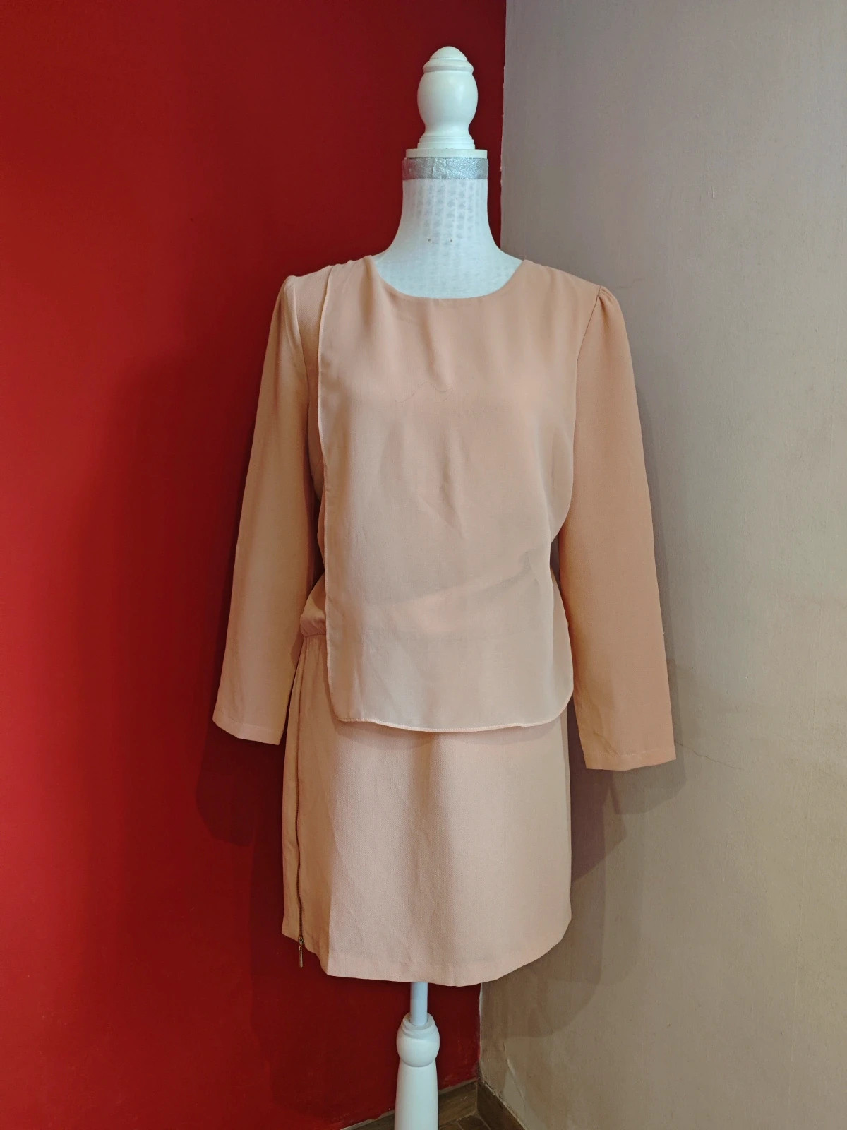 🌺 Original vestido tono naranja pastel con volante de gasa delante y cremallera lateral en falda – MD WOMAN – taille L / 40 / 12 2