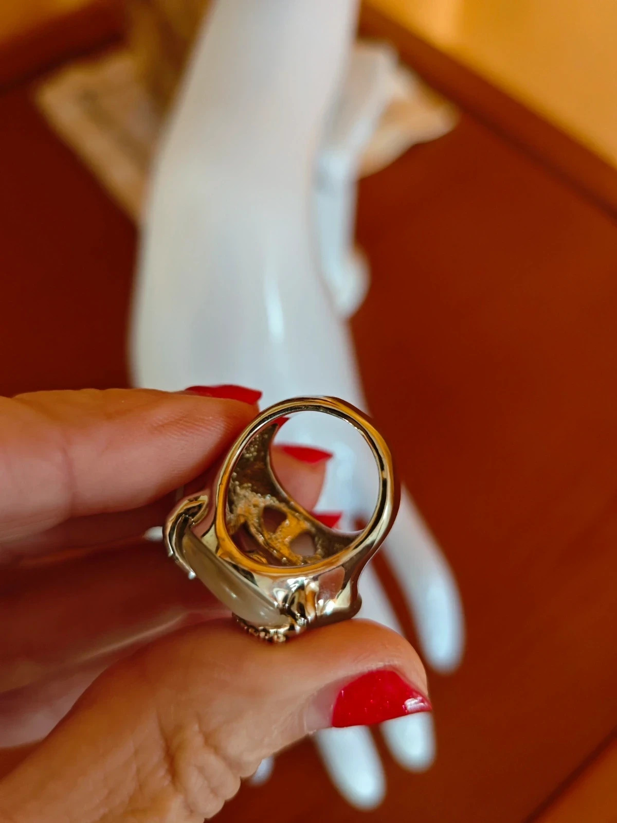 🌺Divino anillo plateado con piezas nacaradas y hojas doradas y brillantes – Vintage Dressing – taille 18,5 mm 4