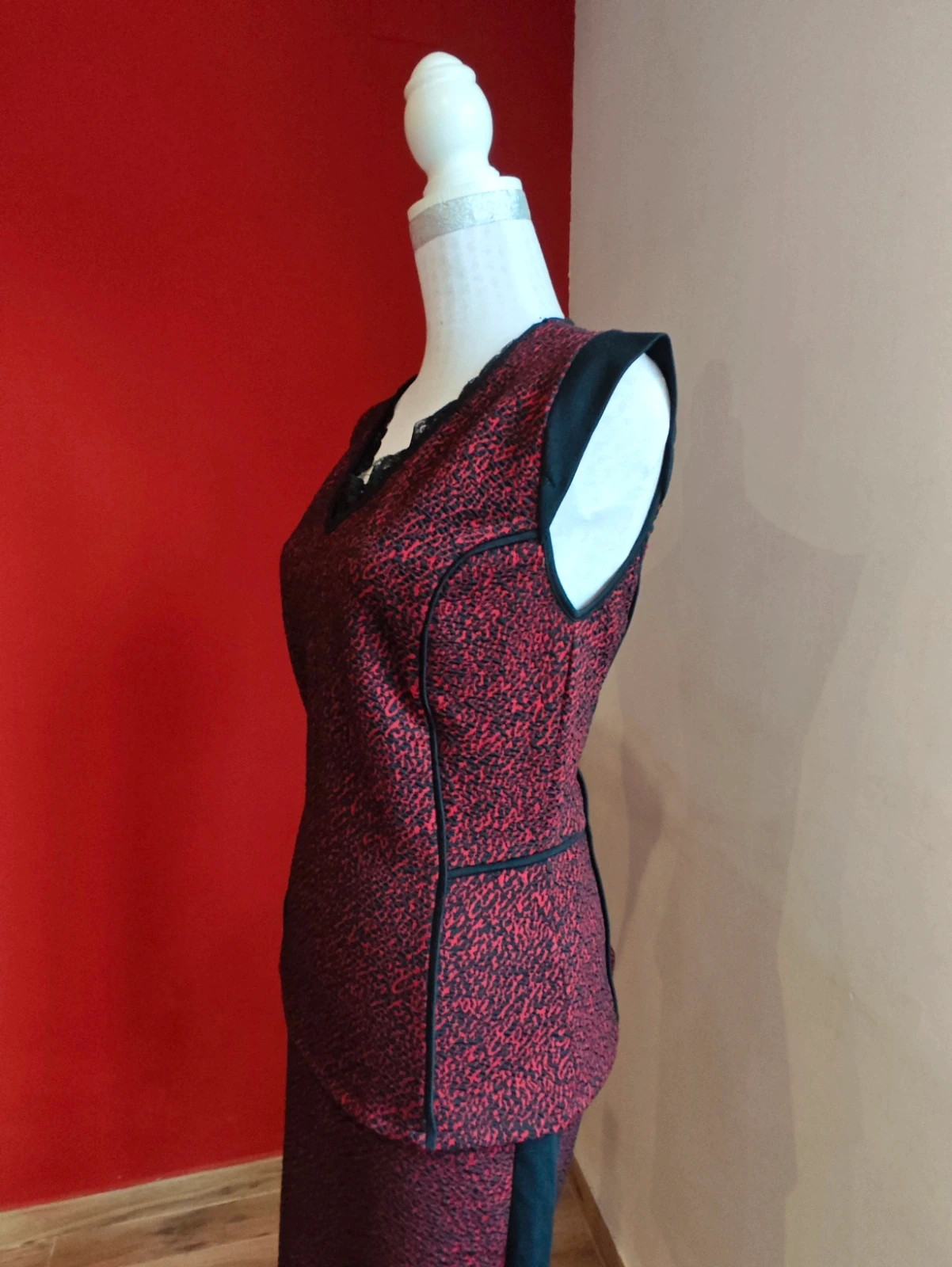 🌺 Bonito conjunto vintage de top y falda negro y rojo, de Trucco, talla L – Trucco – taille L / 40 / 12 2