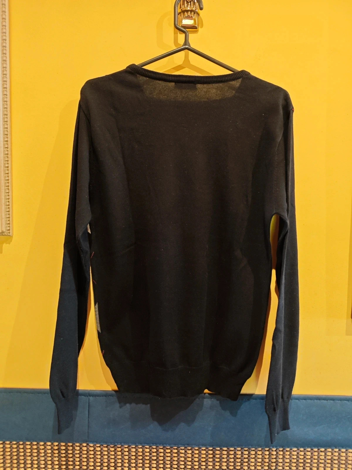🌺 Jersey de algodón con cuello de pico negro con rombos tonos grises y negros en la parte delantera – Cedar Wood State – taille M 4