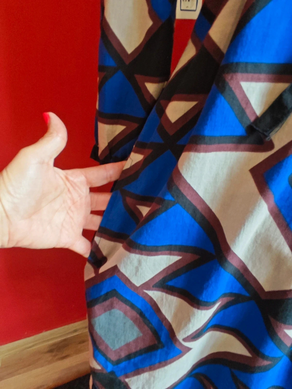 🌺 Bonito vestido de algodón estampado geométrico tonos azul, beige, morado y negro – CNB – taille L / 40 / 12 5