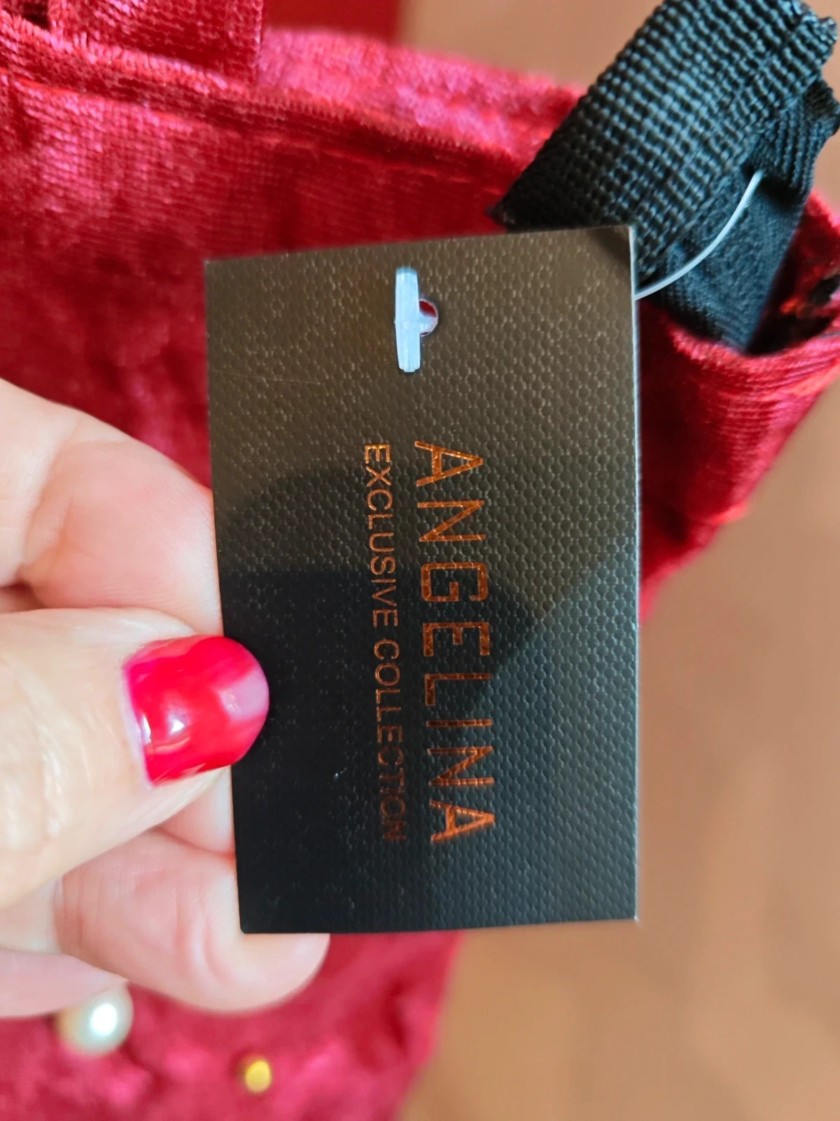 🌺 Precioso bolso de terciopelo granate con perlas y bolitas doradas – Angelina 3