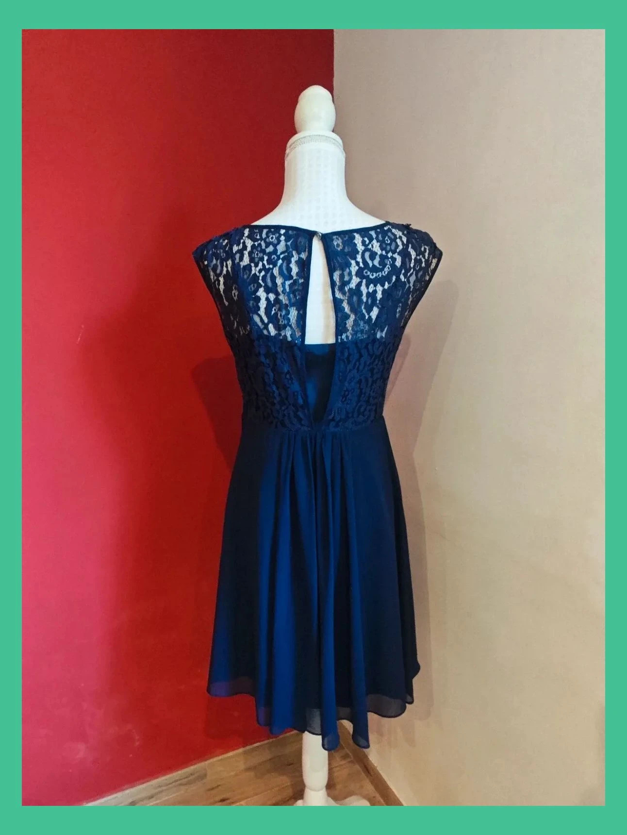 🌺 Elegante vestido de gasa y blonda azul marino – Coast – taille L / 40 / 12 5