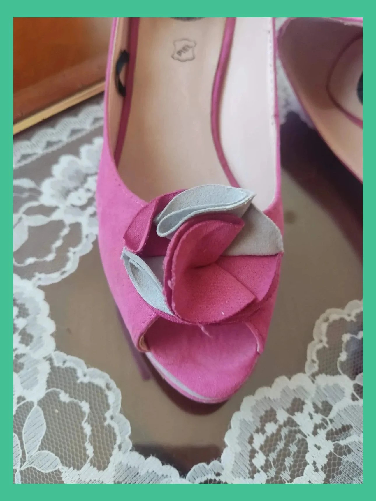🌺Zapatos peep toe de piel fucsia y gris con pequeña plataforma, número 37 – ROSSI – taille 37 4