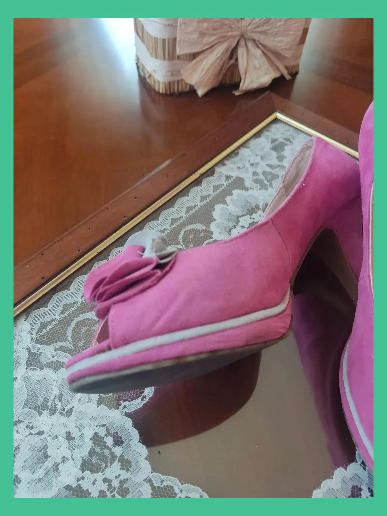 🌺Zapatos peep toe de piel fucsia y gris con pequeña plataforma, número 37 – ROSSI – taille 37 5