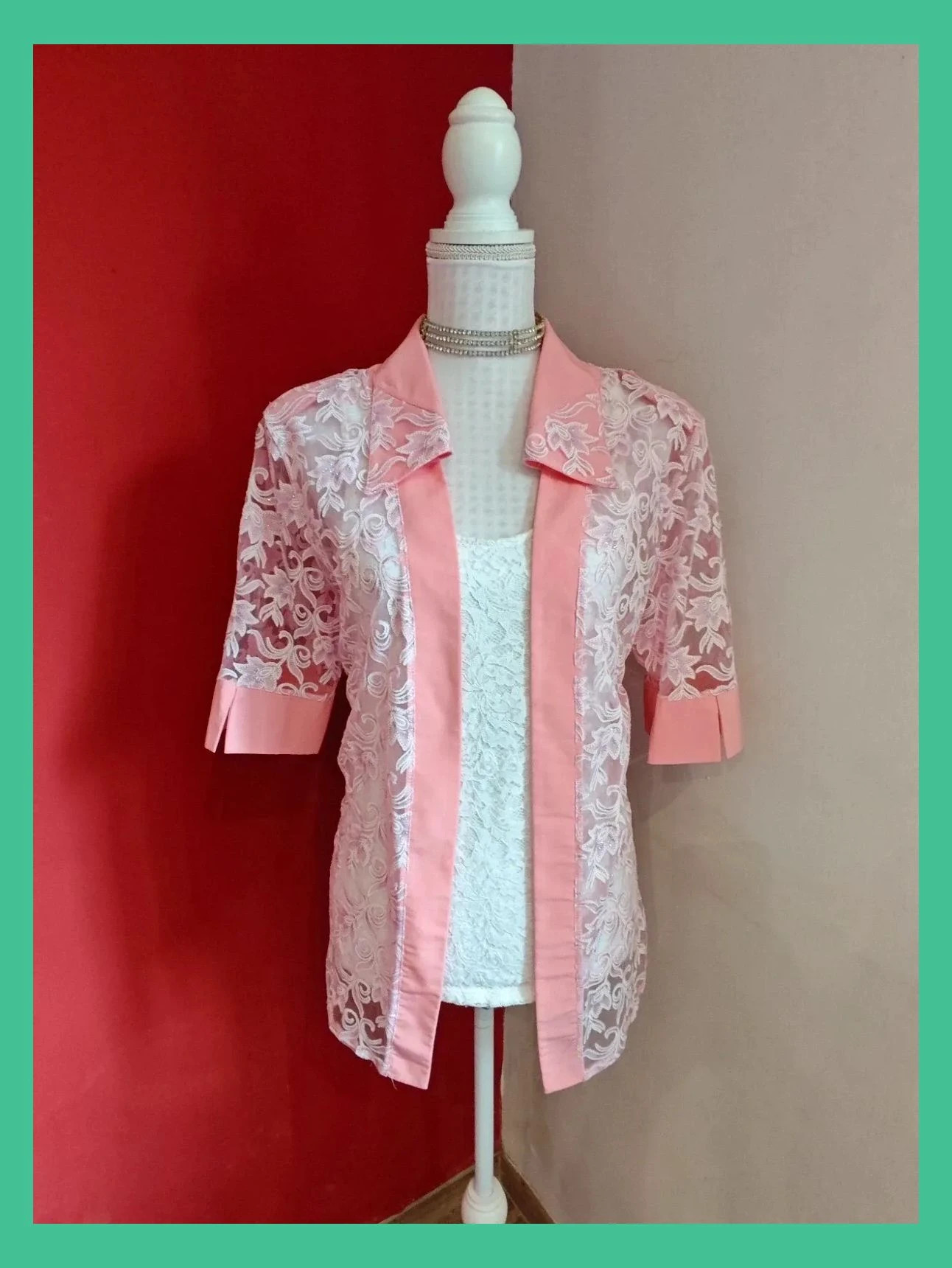 🌺 Preciosa sobrecamisa de gasa transparente con flores rosa y brillos plateados – matex – taille 4XL / 48 / 20 2