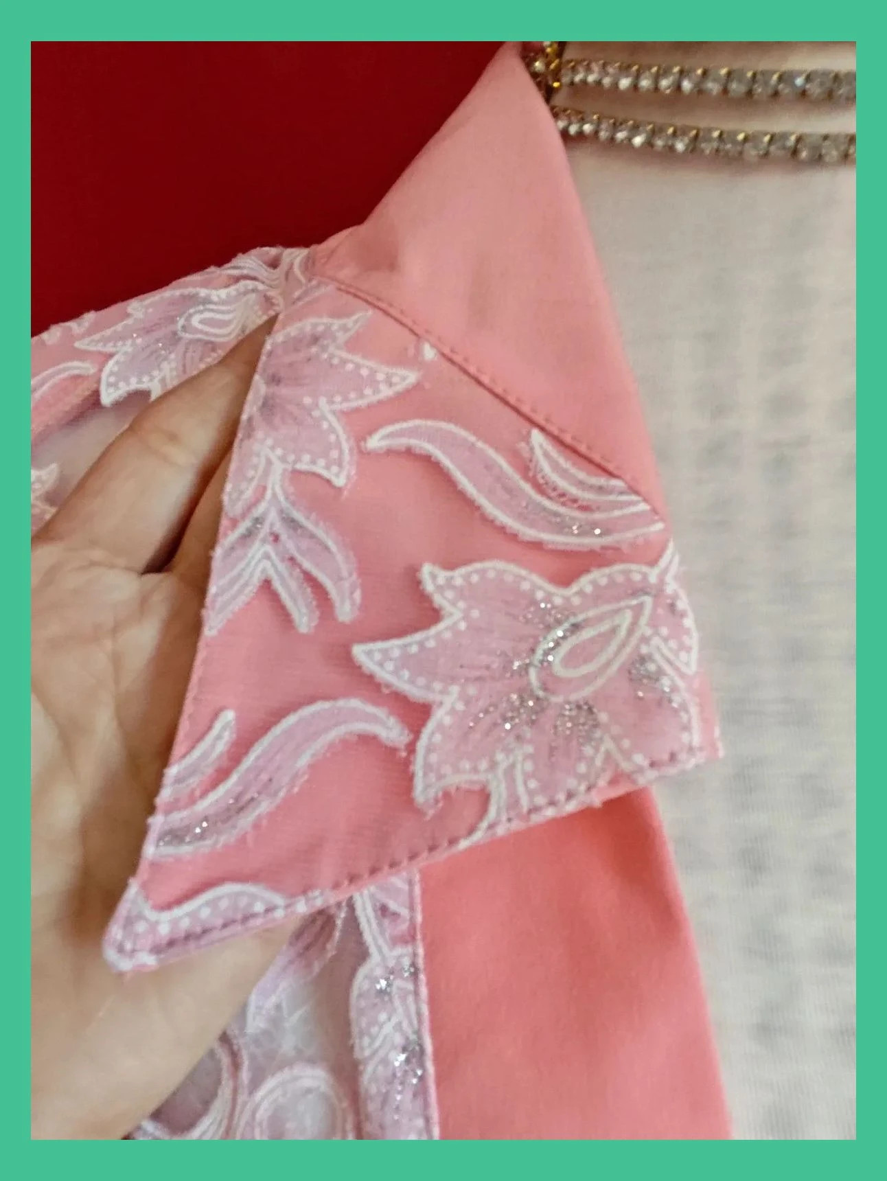 🌺 Preciosa sobrecamisa de gasa transparente con flores rosa y brillos plateados – matex – taille 4XL / 48 / 20 4