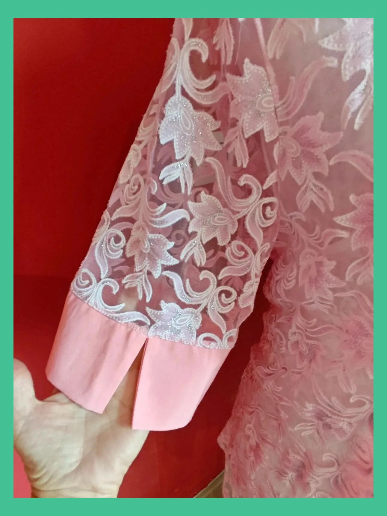 🌺 Preciosa sobrecamisa de gasa transparente con flores rosa y brillos plateados – matex – taille 4XL / 48 / 20 5