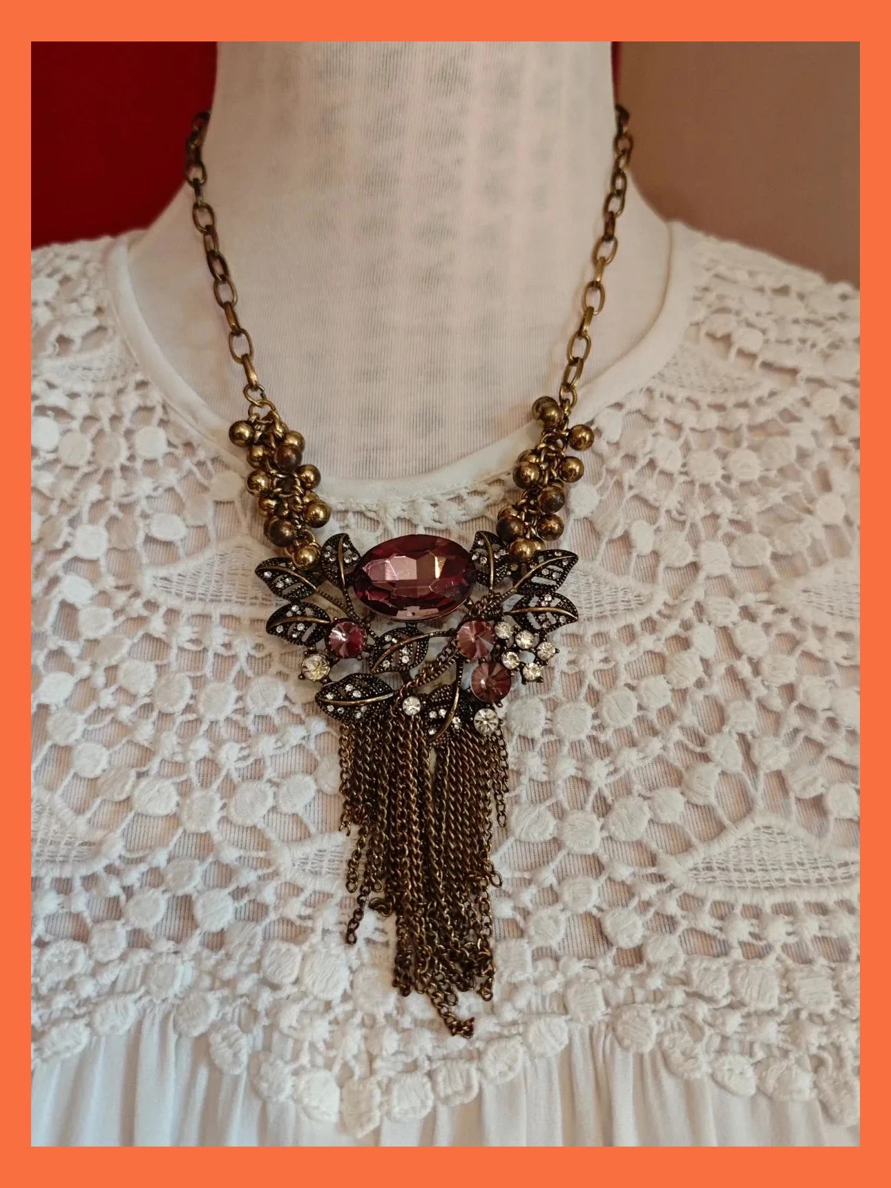 🌺 Elegante gargantilla floral con brillantes lila y plateado con cadenitas