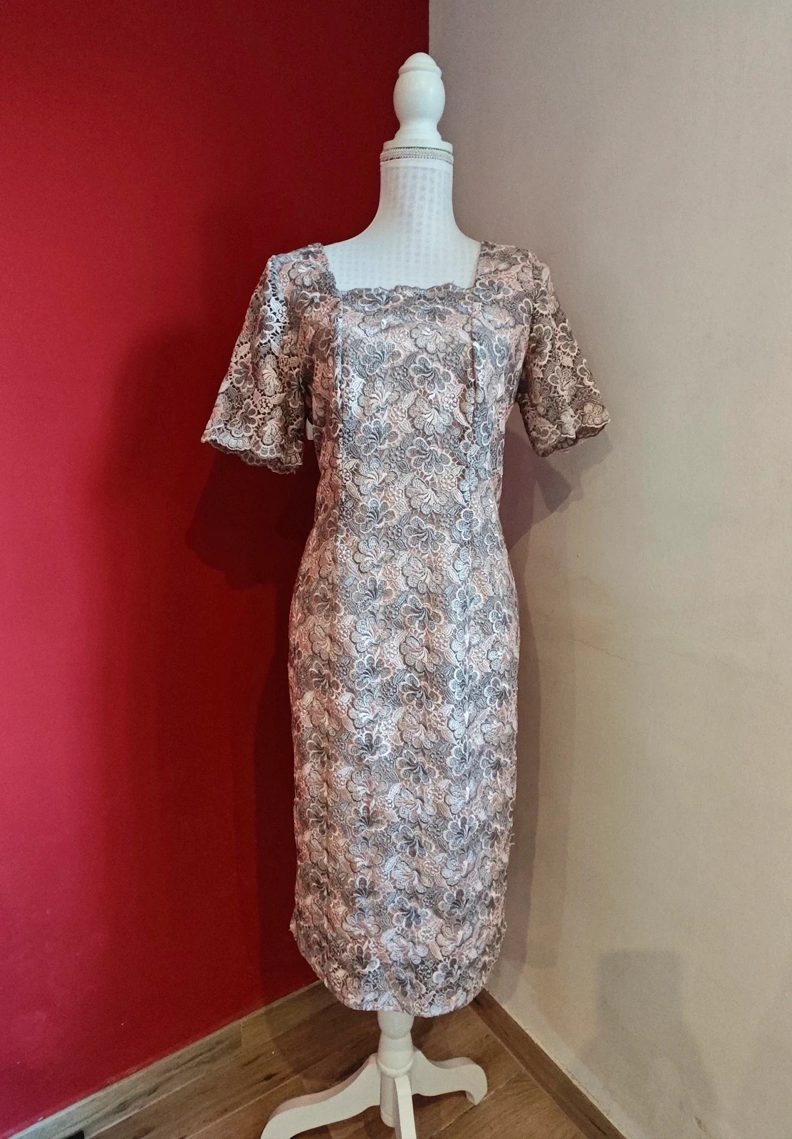 🌺 Precioso vestido para eventos blonda rosa y gris – L.DOMINGUEZ – taille XXL / 44 / 16 2
