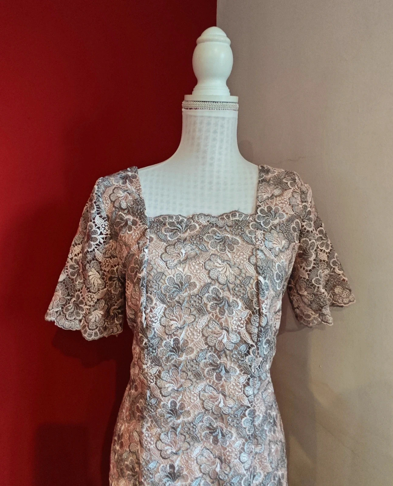 🌺 Precioso vestido para eventos blonda rosa y gris – L.DOMINGUEZ – taille XXL / 44 / 16 3