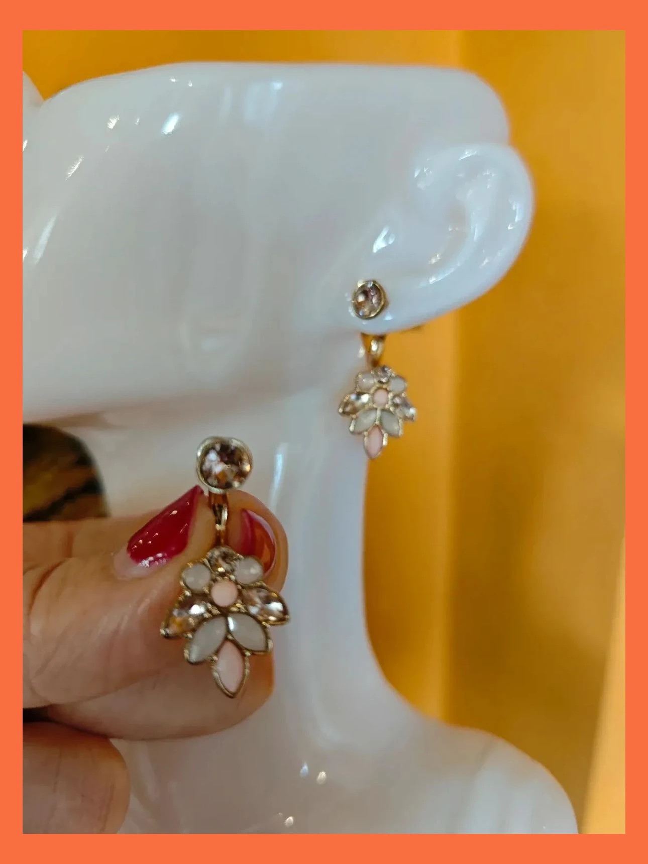 🌺Ideales pendientes dorados con brillante y flor abalorios tonos rosa