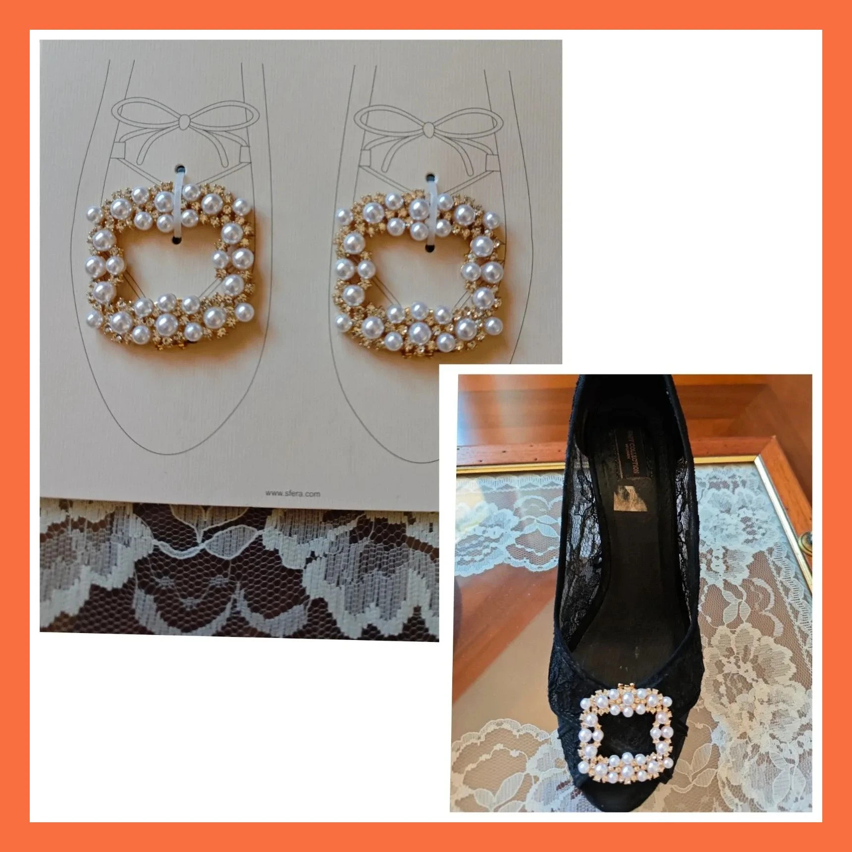 🌺Preciosos broches dorados con perlas y brillantes para zapatos