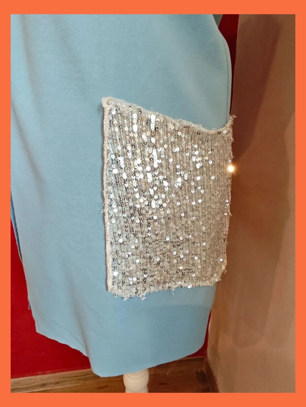 🌺 Chaleco blazer de vestir azul clarito y bolsillos con lentejuelas plateadas – Wiya – taille XXL / 44 / 16 3