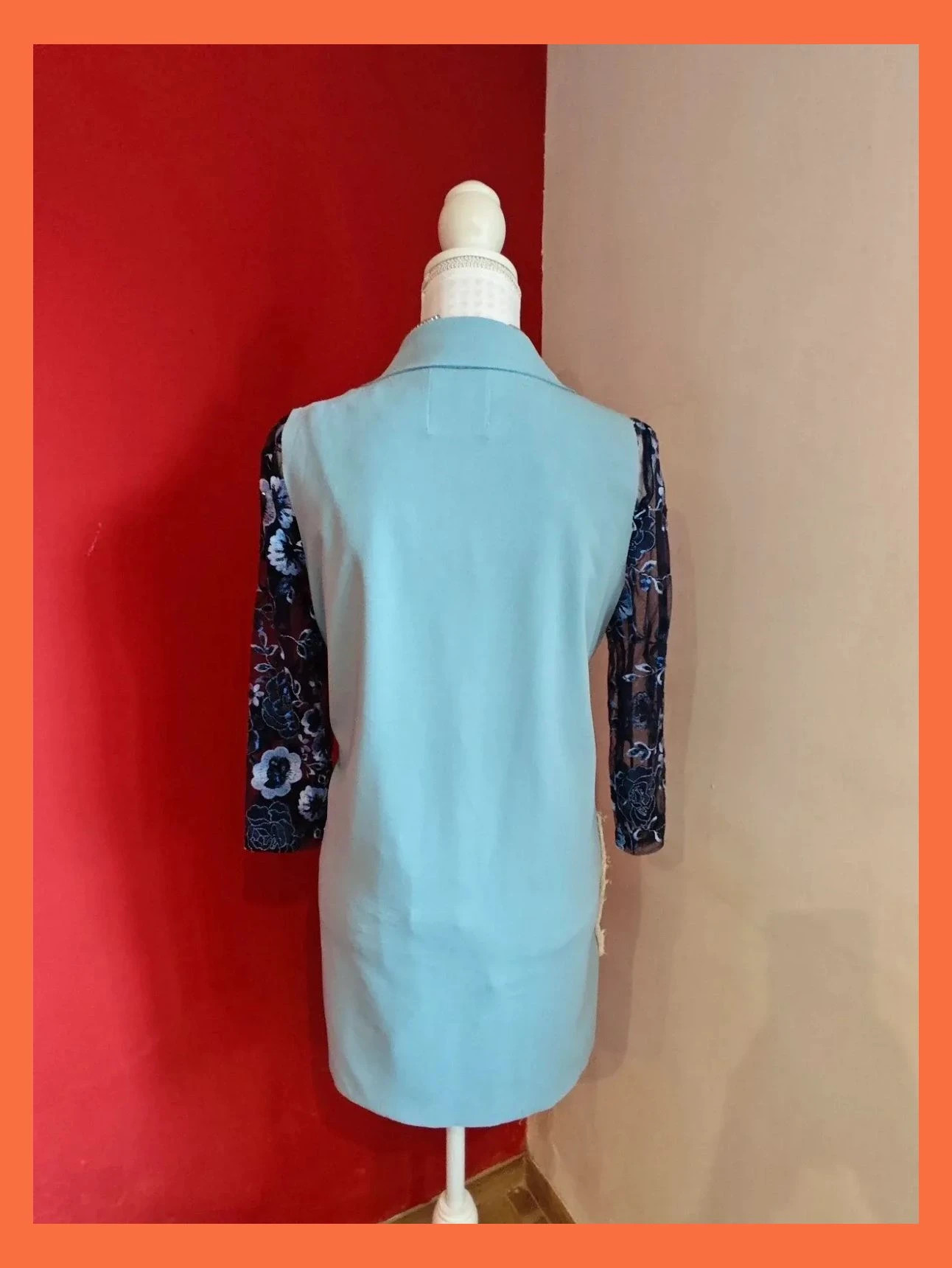 🌺 Chaleco blazer de vestir azul clarito y bolsillos con lentejuelas plateadas – Wiya – taille XXL / 44 / 16 5