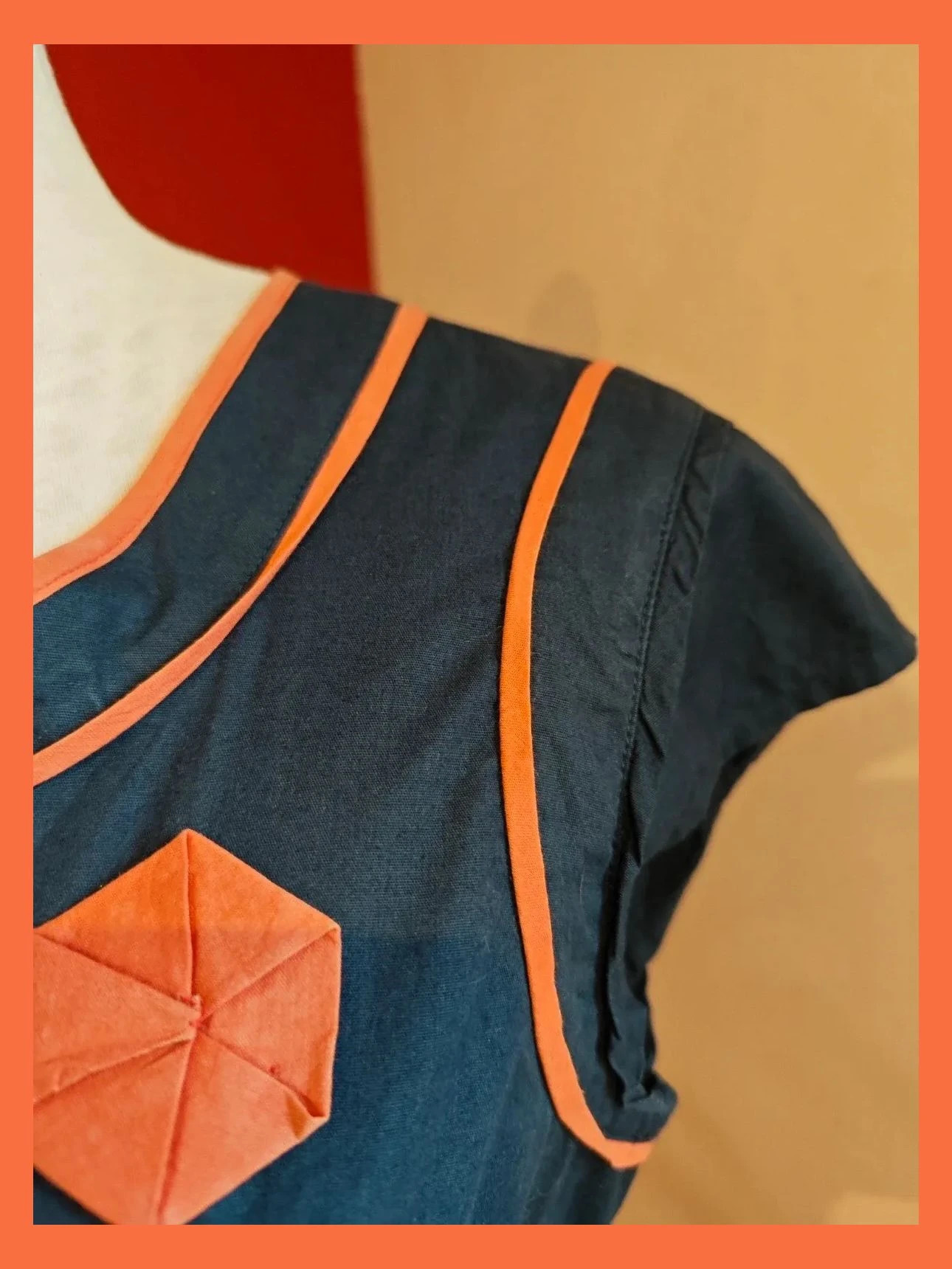 🌺 Original vestido de algodón azul marino con detalles en naranja, de Trucco – Trucco – taille M / 38 / 10 5