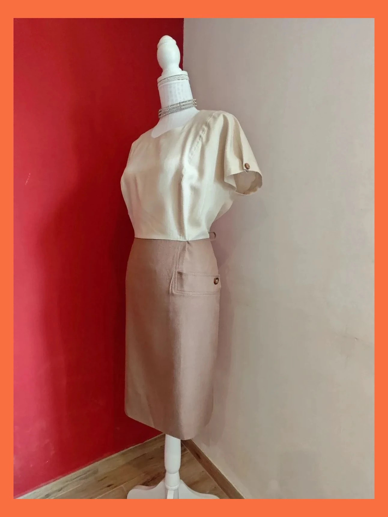 🌺Vestido elegante bicolor en tonos beige y marrón – Buttons – taille 4XL / 48 / 20 2