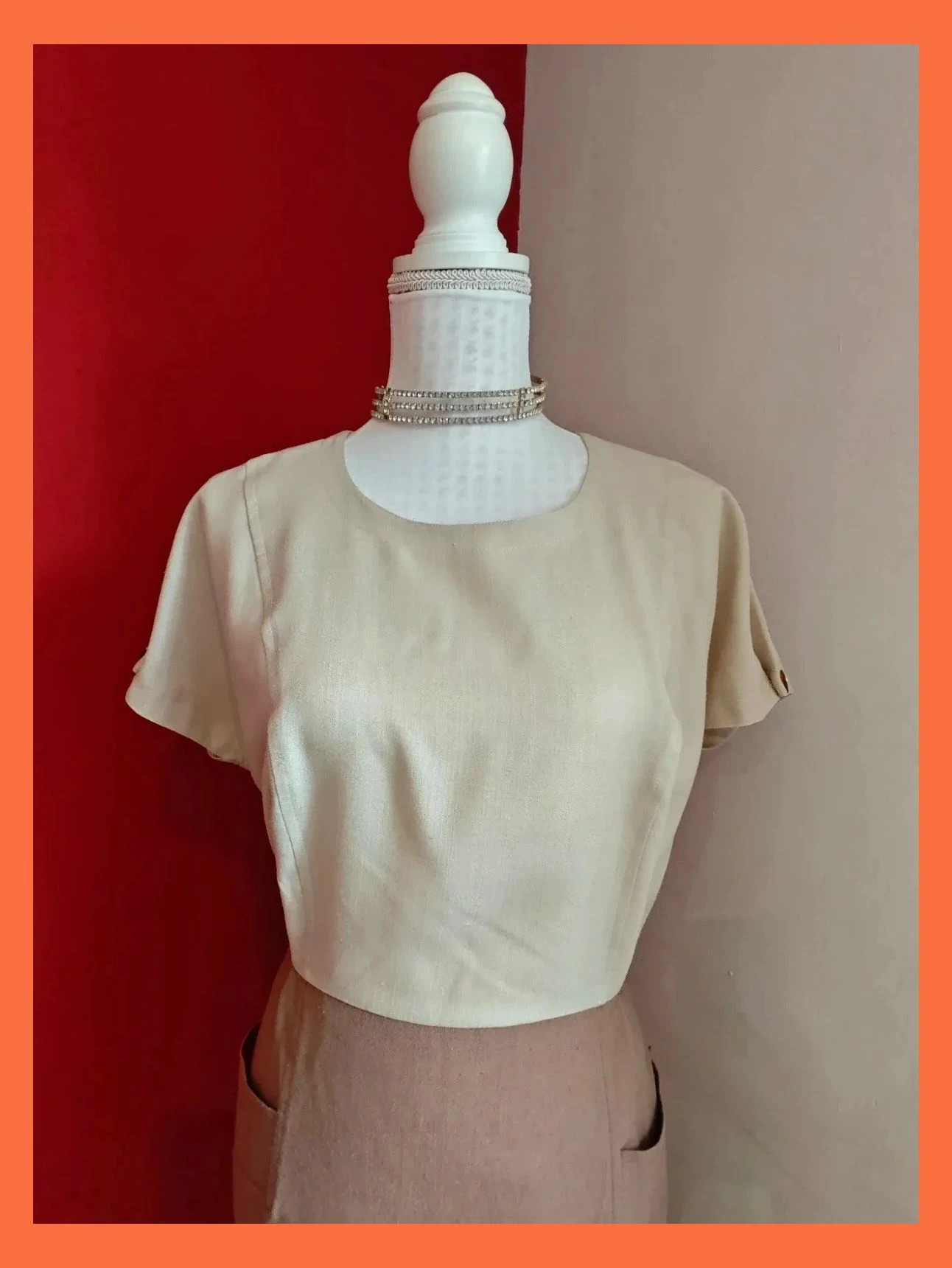 🌺Vestido elegante bicolor en tonos beige y marrón – Buttons – taille 4XL / 48 / 20 3
