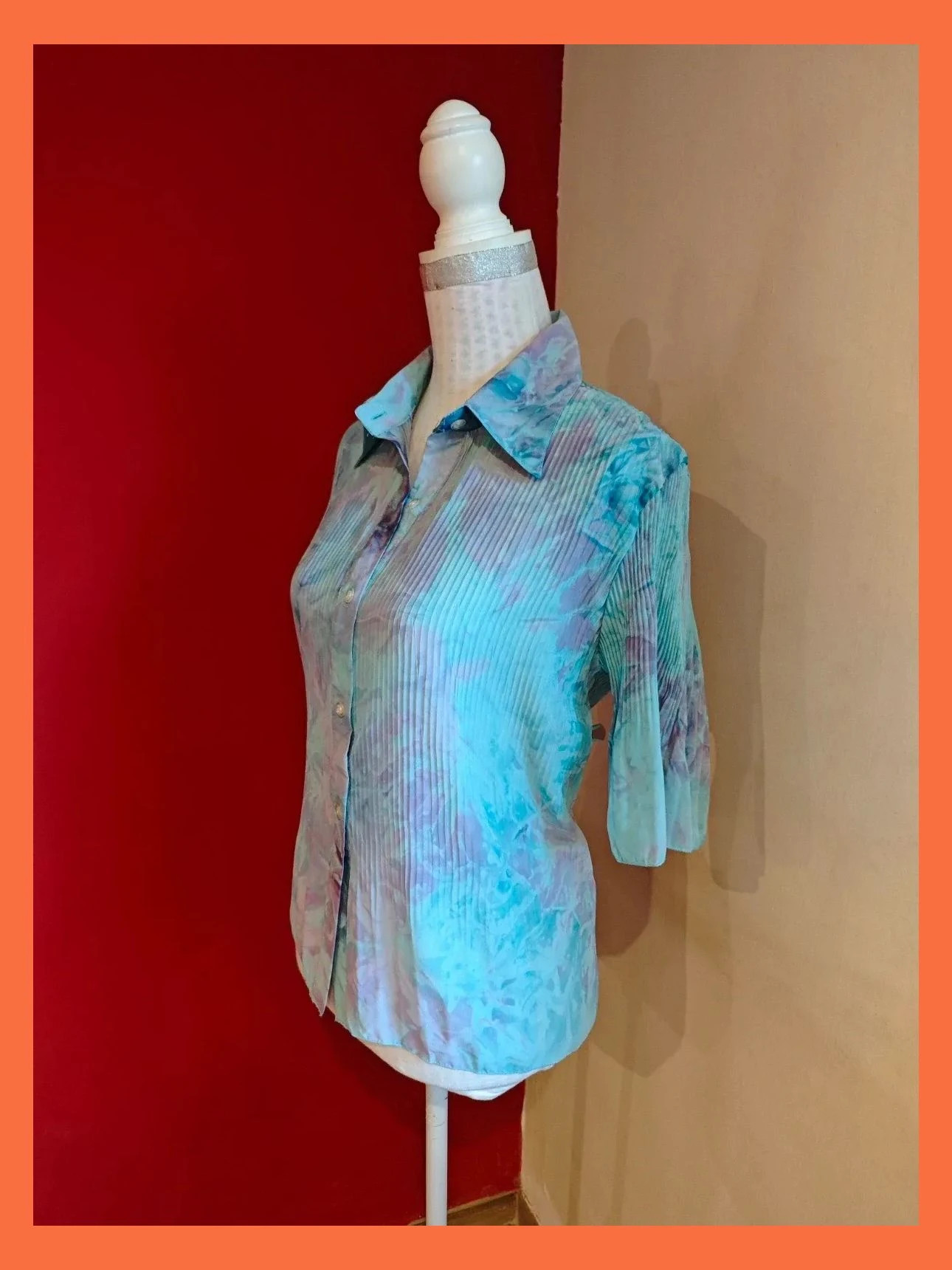 🌺Bonita camisa tela plisadita en tonos azules y lila, talla L – Boutique privée – taille L / 40 / 12 2
