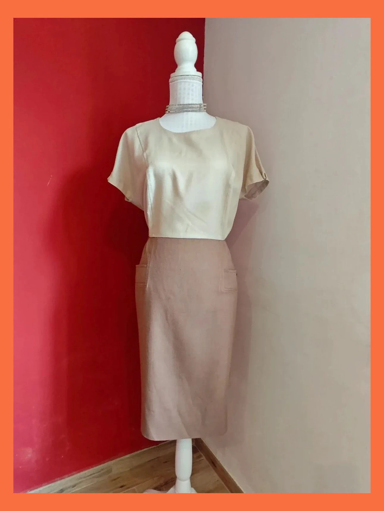 🌺Vestido elegante bicolor en tonos beige y marrón