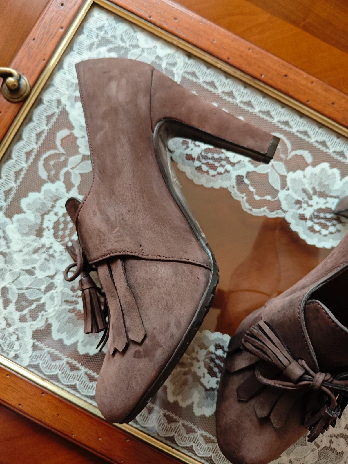 🌺 Zapatos de piel marrón con solapa de flecos y lazo, de Paco Herrero – Paco Herrero – taille 39 3