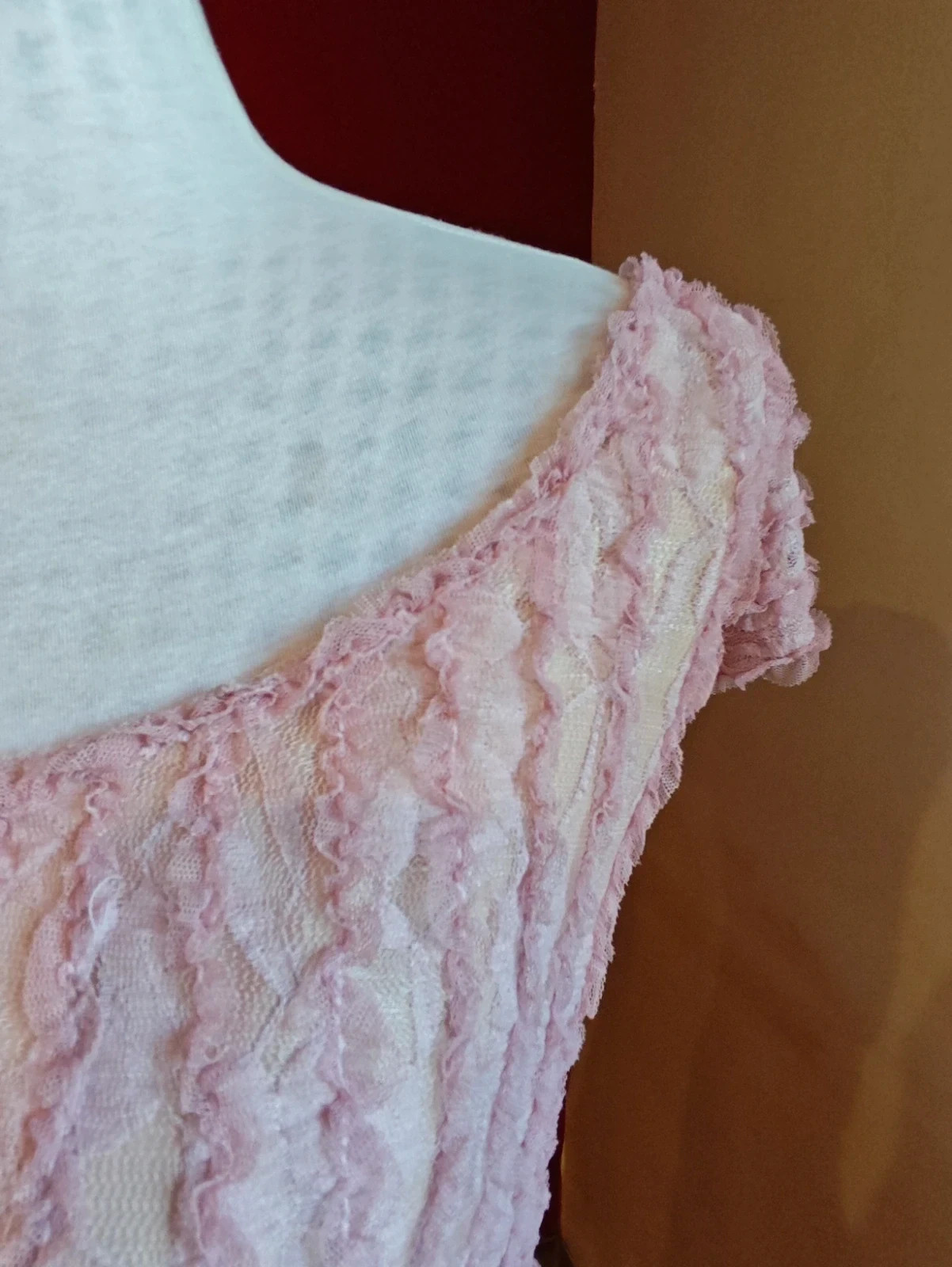 🌺 Vestido de gasa elástica rosa con volantitos – Vintage Dressing – taille XXXL / 46 / 18 3
