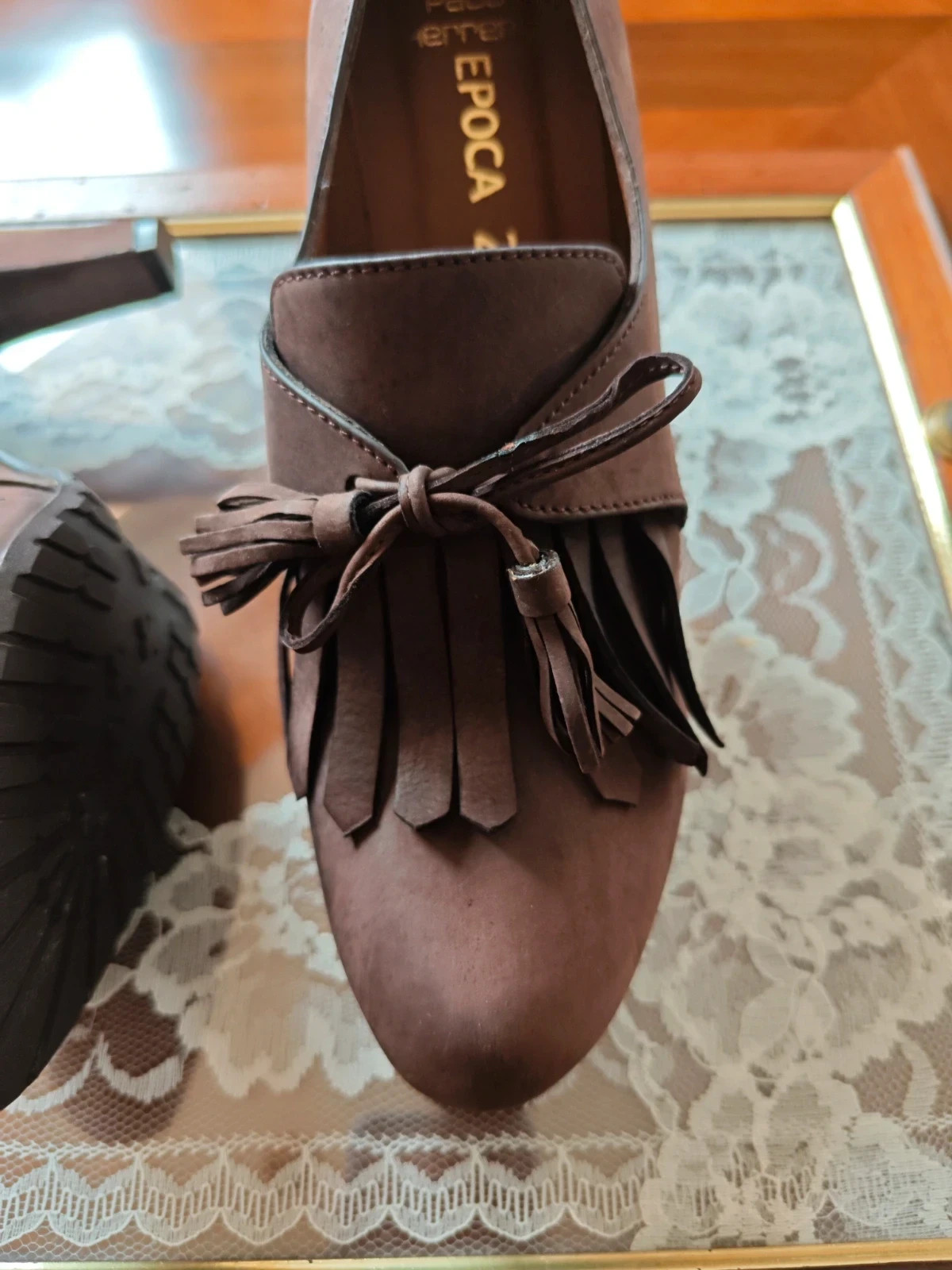 🌺 Zapatos de piel marrón con solapa de flecos y lazo, de Paco Herrero – Paco Herrero – taille 39 4