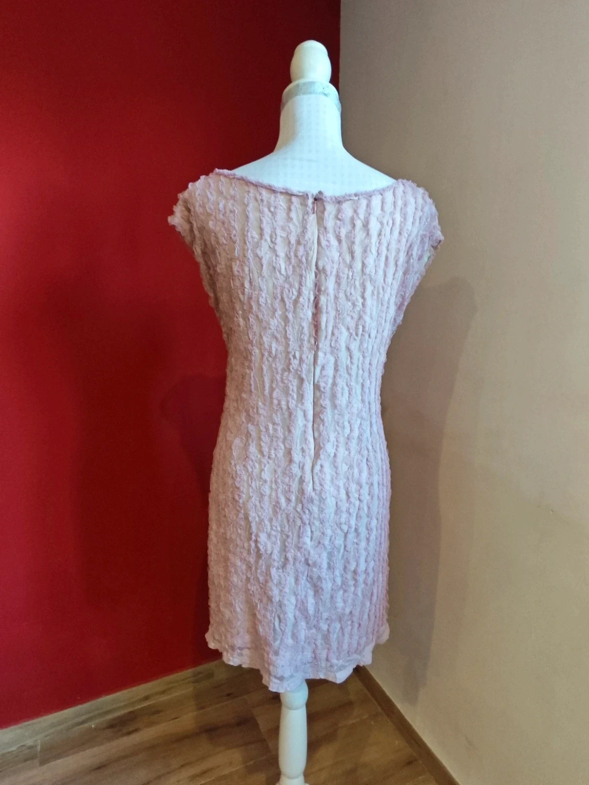 🌺 Vestido de gasa elástica rosa con volantitos – Vintage Dressing – taille XXXL / 46 / 18 5