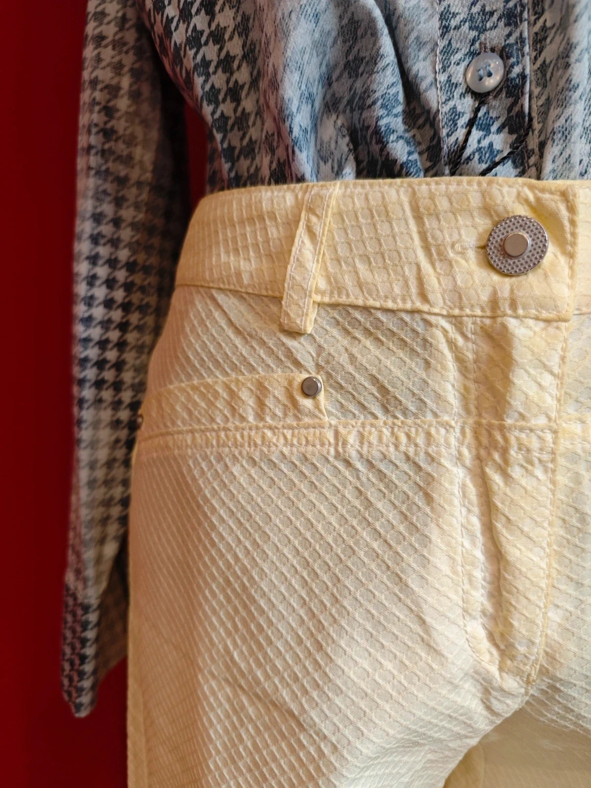 🌺 Pantalón de algodón amarillo clarito, con relieves tipo rejilla, talla 40, de Didi – Didi – taille L / 40 / 12 3