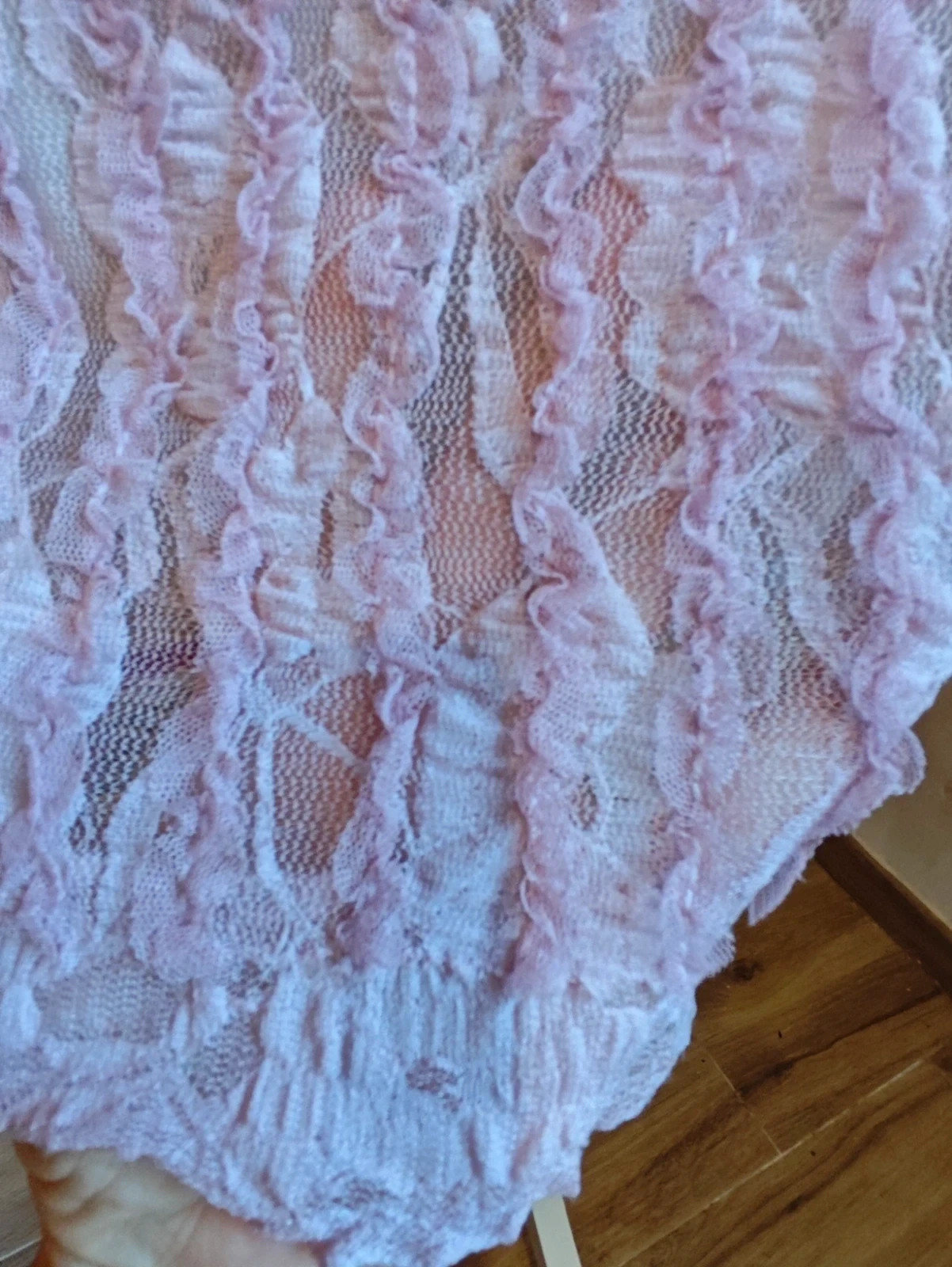 🌺 Vestido de gasa elástica rosa con volantitos – Vintage Dressing – taille XXXL / 46 / 18 4