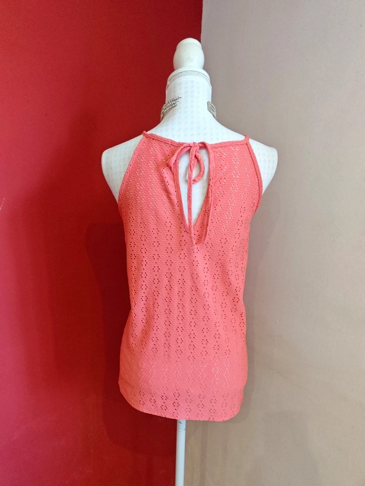 🌺Top ideal tono coral de tirantes cuello halter y tejido calado – Encuentro – taille XXXL / 46 / 18 5
