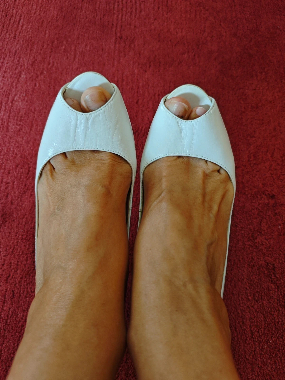 🌺 Zapatos peep toe destalonados blancos de piel – Local – taille 38 5