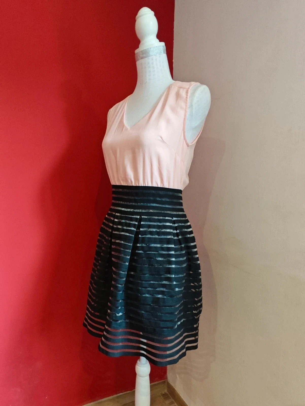 🌺Vestido para eventos rosa arriba y falda negra con transparencias – Allyson – taille M / 38 / 10 2