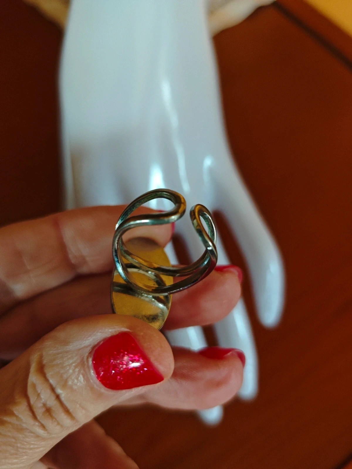 🌺 Anillo ajustable metal plateado con pieza ovalada rosa – Vintage Chic – taille 19 mm 4