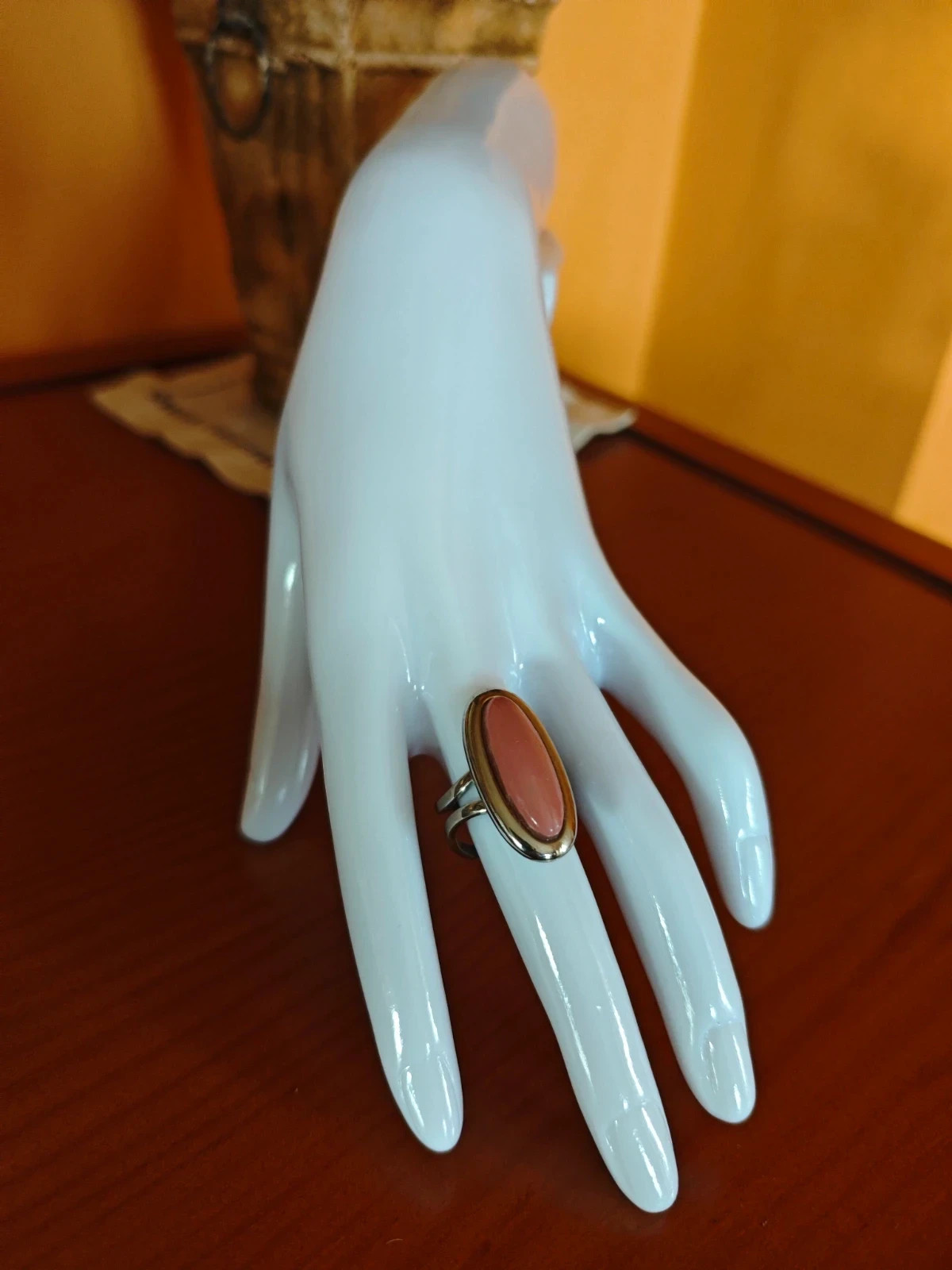 🌺 Anillo ajustable metal plateado con pieza ovalada rosa – Vintage Chic – taille 19 mm 3