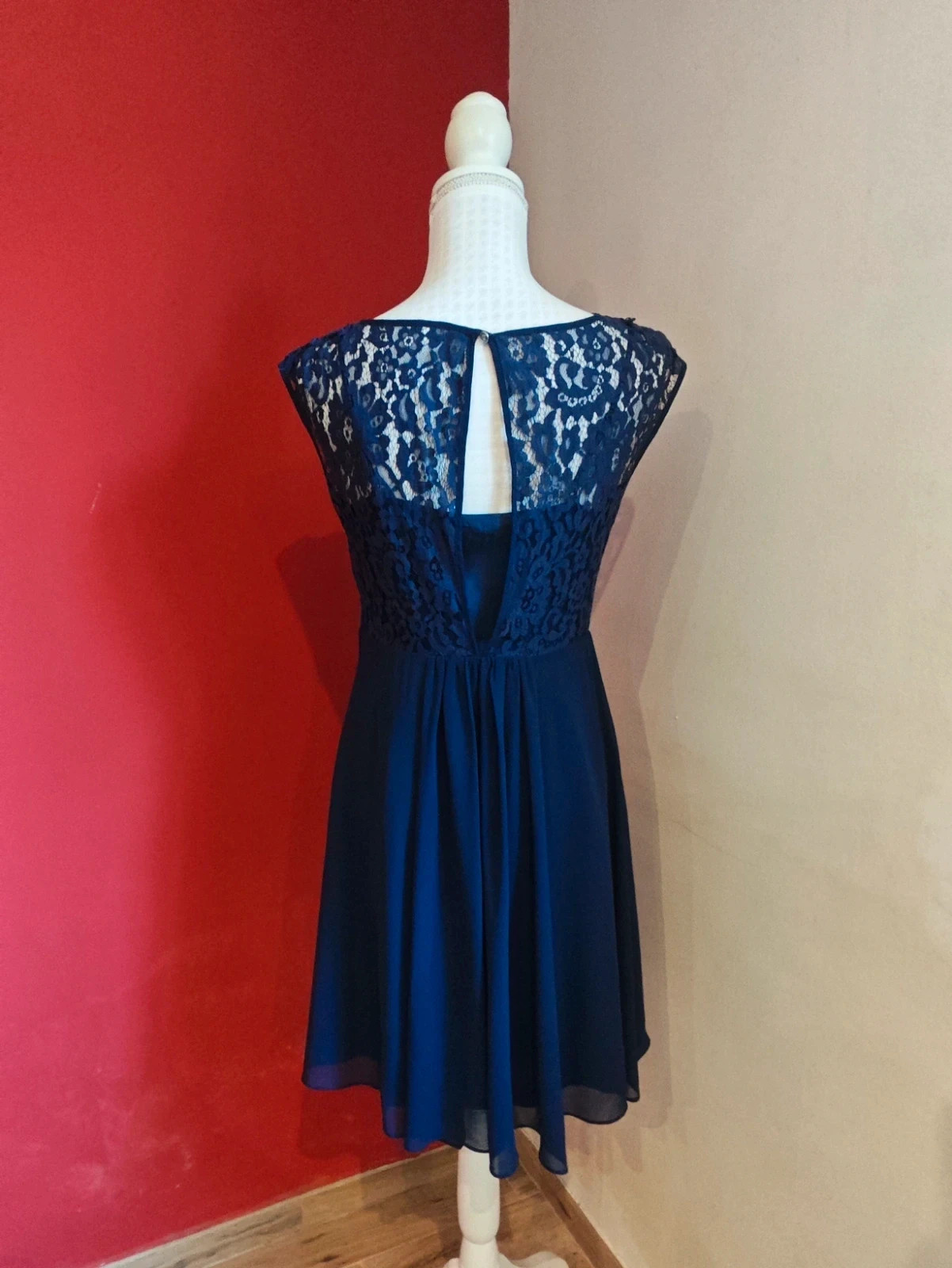 🌺 Elegantisimo vestido de gasa y blonda azul marino – Coast – taille L / 40 / 12 5