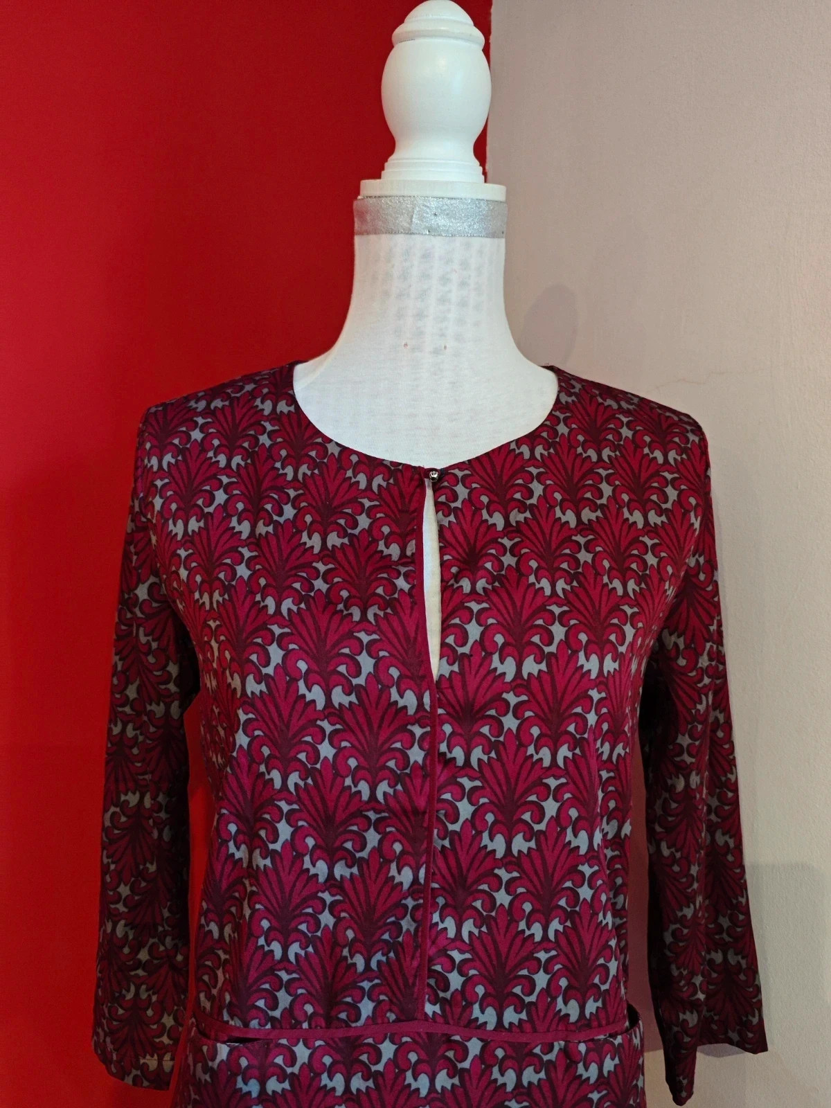 🌺 Bonito vestido fluido estampado granate y gris – Sfera – taille XL / 42 / 14 3