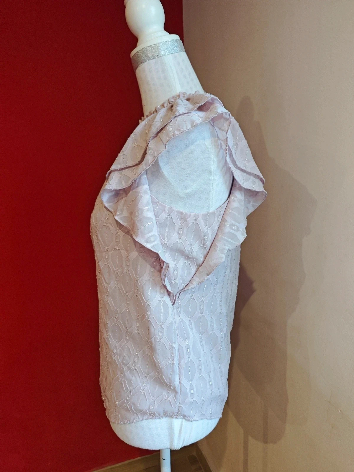 🌺Preciosa blusa de gasa malva con volantes en hombros y cuello, talla S, de Loft – LOFT – taille S / 36 / 8 3